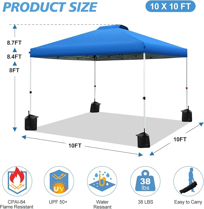 WEIZE Pop up Canopy Tent 10x10ft, 1-Button Push Setup, Instant Portable Shelter - Image 3