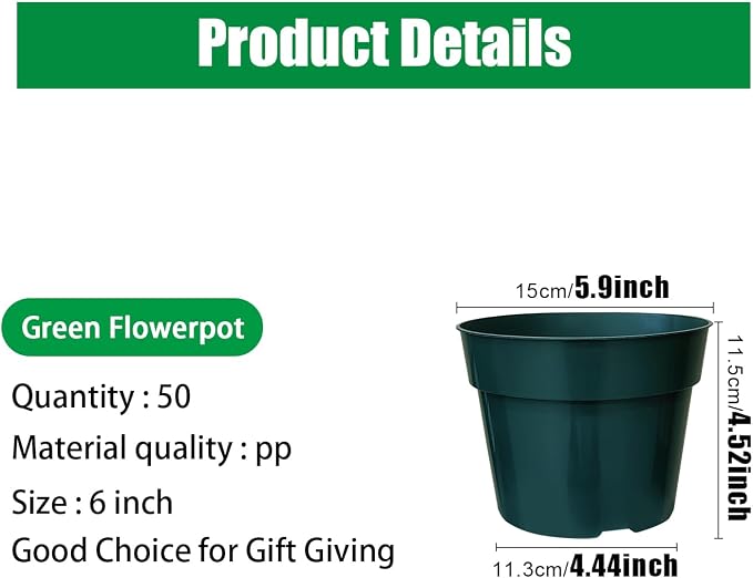 50 Pack 6 Inch Nursery Pots, Planting Grow Plastic Flower Pots, Thick Planters - Image 2