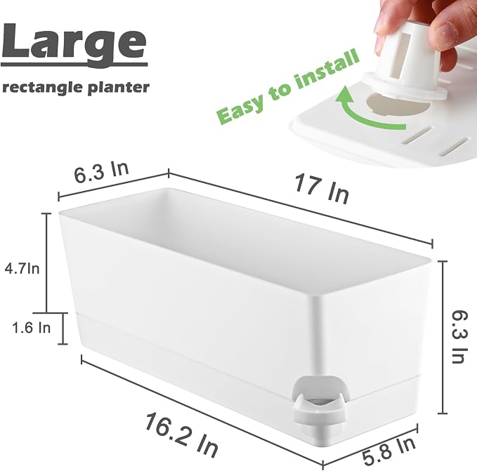 4 Pack Self Watering Pots for Indoor Plants 17 Inches Window Boxes Planters - Image 3