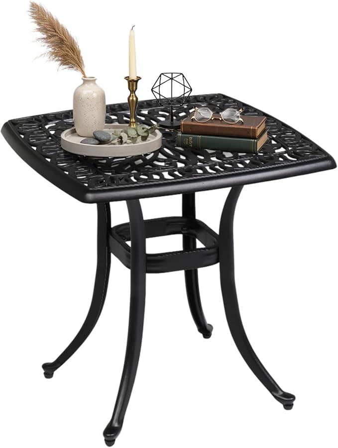 VINGLI 21” Outdoor Side Table, Cast Aluminum All-Weather Patio Side Table Small by VINGLI