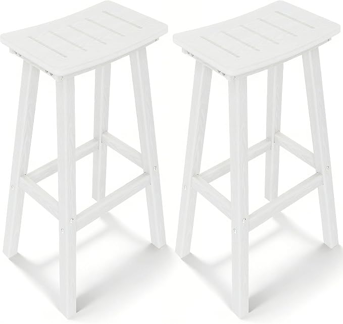 Outdoor Bar Stools Set of 2, 29 Inch All-Weather HDPE Bar Height Chairs by KULAMOONLIFEHOUSE