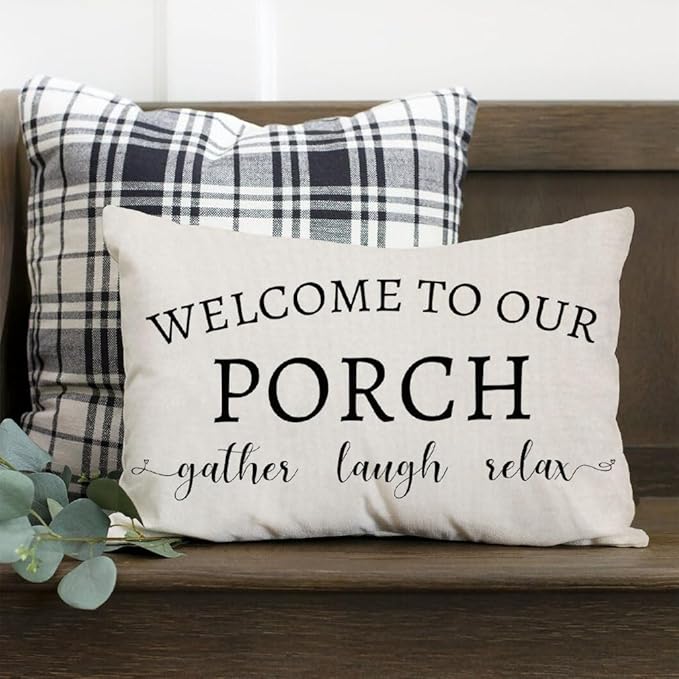 PANDICORN Welcome to Our Porch Stay Awhile Farmhouse Throw Pillow Covers 12x20 - Image 6