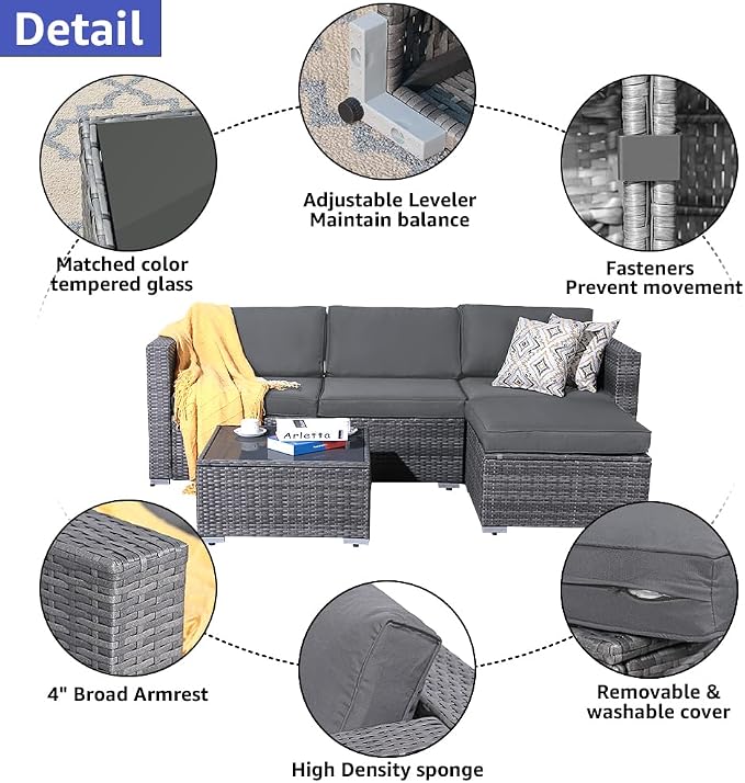 Patiorama 5 Piece Outdoor Patio Furniture Set, Outdoor Sectional Conversation - Image 3