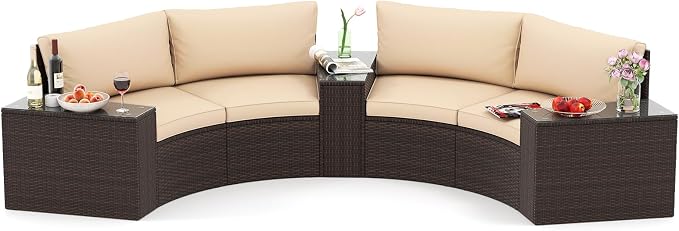 Tangkula 5 Pieces Patio Furniture Set, PE Rattan Half-Moon Curved Sectional by TANGKULA