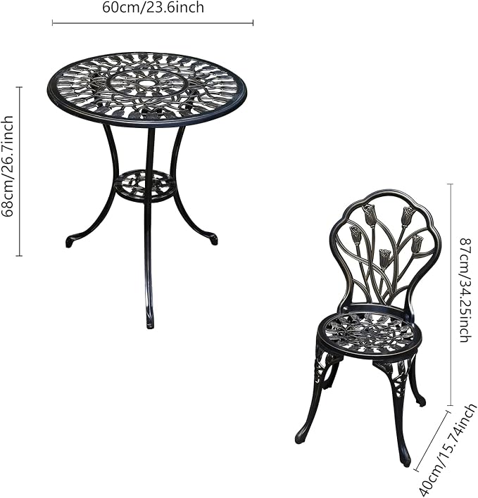 JARDIN DE CENTENNIAL Patio Bistro Set.Rust-Resistant Cast Aluminum Bistro Table - Image 6