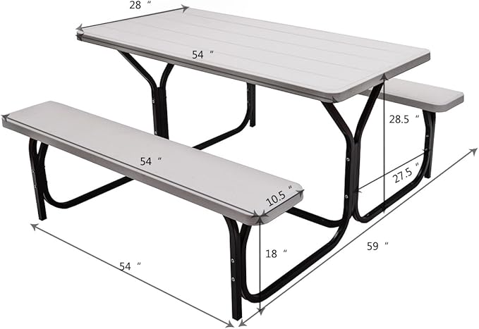 Giantex Picnic Table Bench Set Outdoor Camping All Weather Metal Base Wood-Like - Image 3