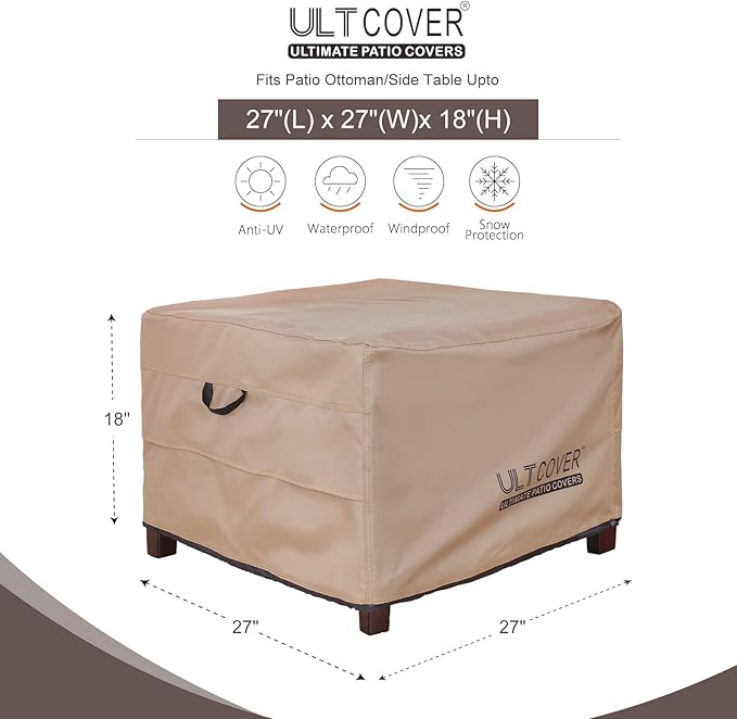 ULTCOVER Waterproof Patio Ottoman Cover Square Outdoor Side Table Furniture - Image 2