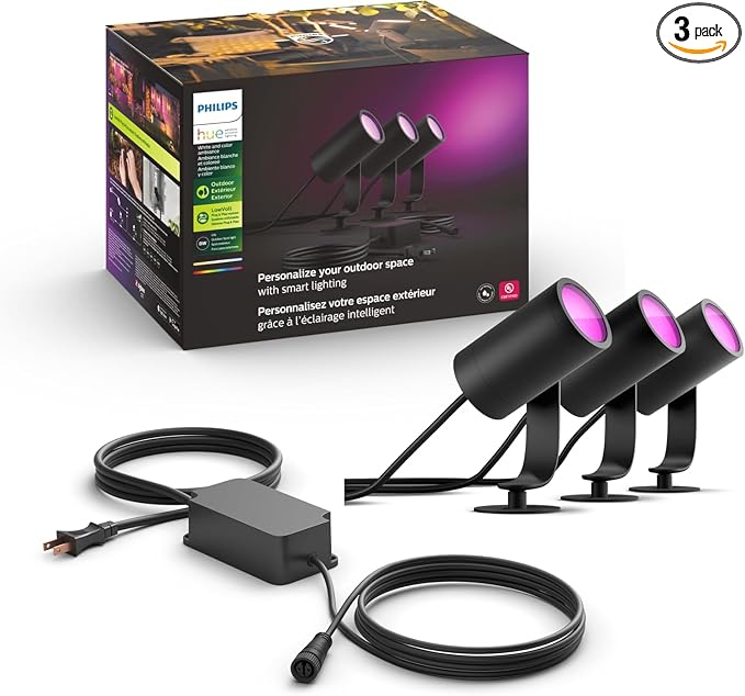 Philips Hue Lily Outdoor Smart Spotlight Base Kit, 3 Pack, Low Voltage by PhilipsHue