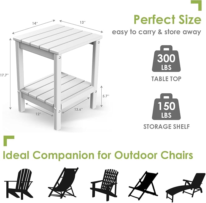 GREENVINES Adirondack-Outdoor-Side-Table | Set of 4 | 14 x 13 Inches | HDPE - Image 3