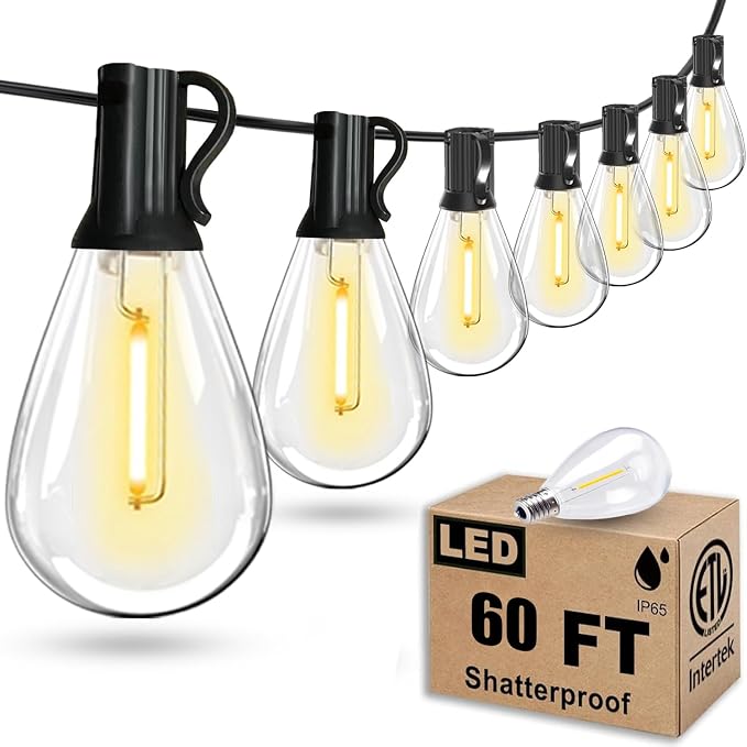 Tenmiro 60FT Outdoor String Lights, Waterproof 16+1 Edison Shatterproof Bulbs by Tenmiro