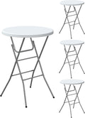 Round Folding Table, Portable Plastic Table w/Thick Table Top, Metal Frame by IWDOO