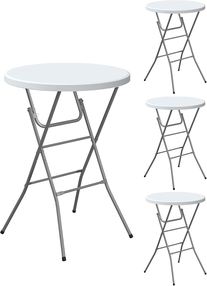 Round Folding Table, Portable Plastic Table w/Thick Table Top, Metal Frame by IWDOO