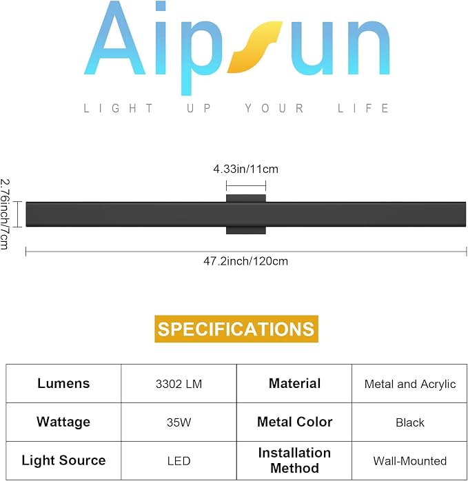 Aipsun Black Outdoor Wall Sconce 3000K 4000K 6000K, 47.2in Modern Exterior - Image 7