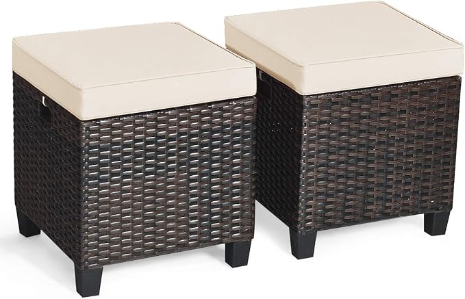 Tangkula 2 Pieces Outdoor Patio Ottoman, All Weather Rattan Wicker Ottoman Seat by TANGKULA