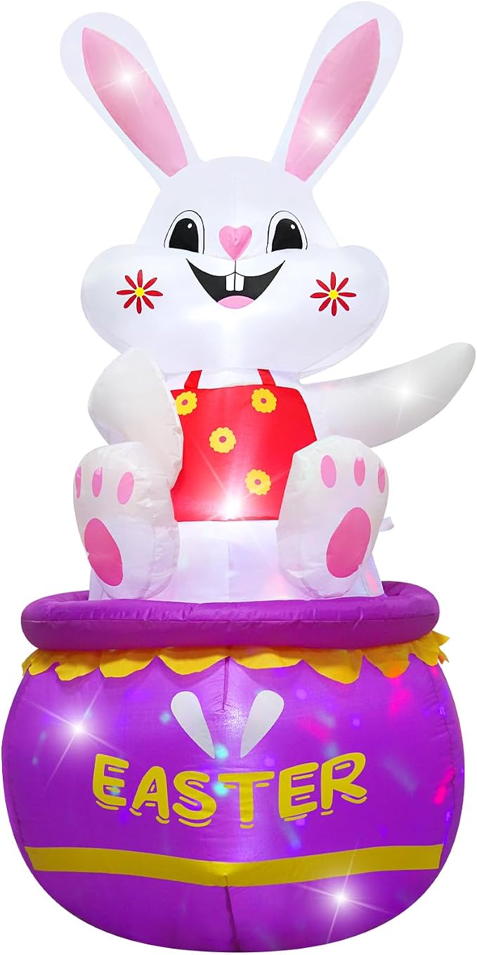 5FT Easter Bunny Inflatable Outdoor Decorations Build-in LED Lights, Cute - Image 4