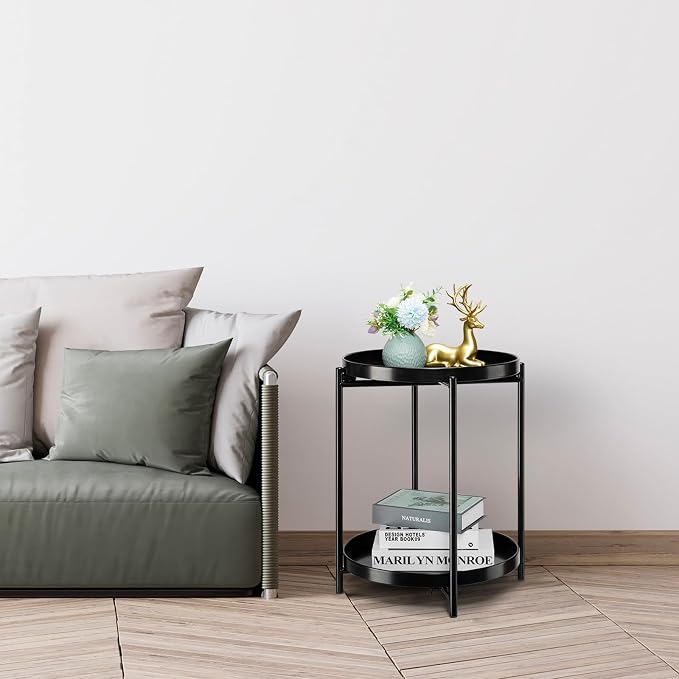 danpinera 2-Tier Round Side Table, Metal End Table - Image 9