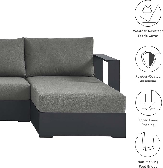 Modway Tahoe Aluminum 4-Piece Outdoor Patio Furniture Gray Charcoal, Modular - Image 5