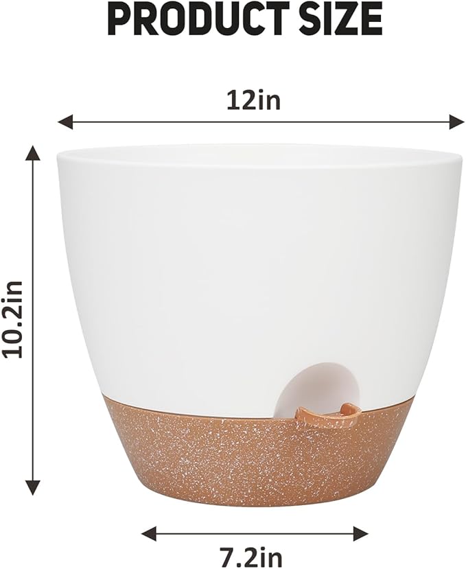 12 Inch Large Self Watering Plant Pot Set, Flower Pots - Image 4