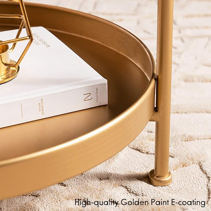 Tiita Round End Table Mental 2-Tier Side Table Nightstand/Small Iron Tables - Image 7