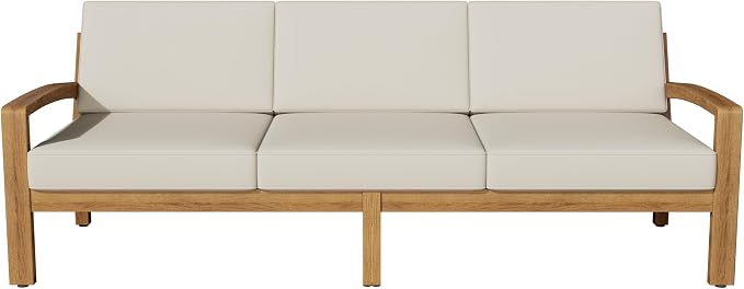 L-Shape Outdoor Furniture Set, 3-Piece Acacia Sectional Patio Sofa Set - Image 8