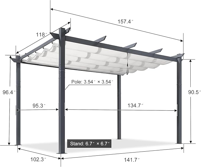 PURPLE LEAF 10' x 13' Aluminum Outdoor Pergola Wind-Resistant Retractable - Image 2