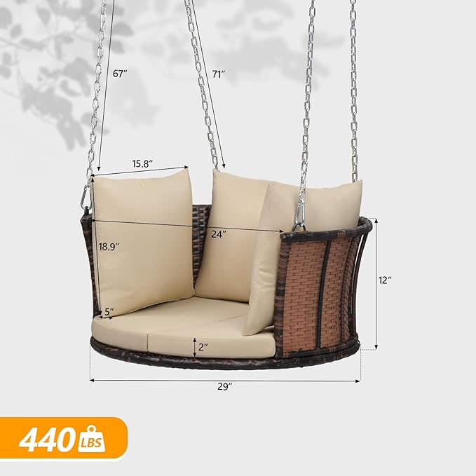 VINGLI 2.4 FT Patio Porch Swing, Round Rattan Porch Swing - Image 5