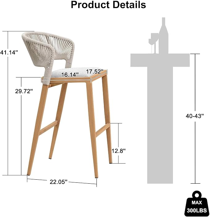 PURPLE LEAF Set of 2 Bar Stools Outdoor Barstools - Image 3