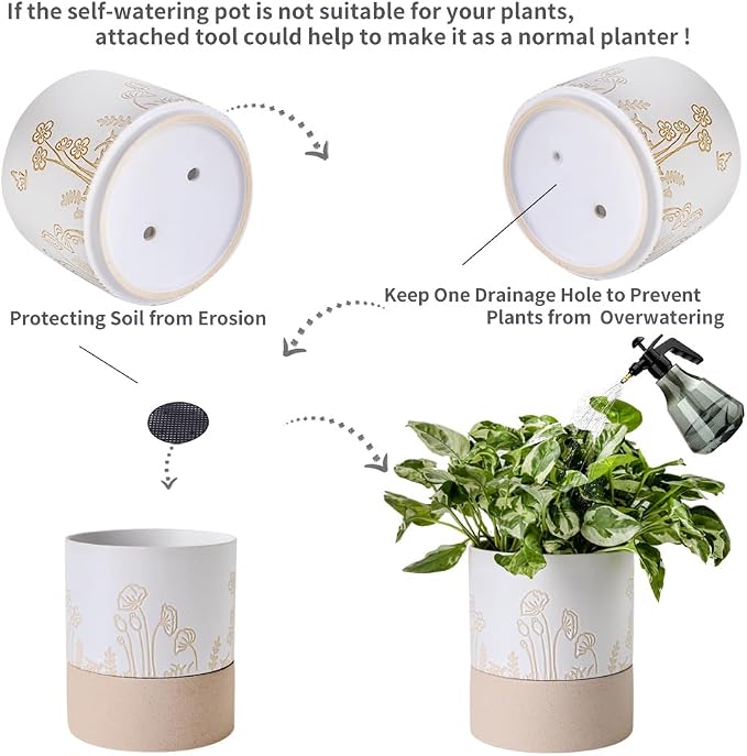 Nihow Self Watering Plant Pot: 6 Inch Ceramic Planter - Image 7