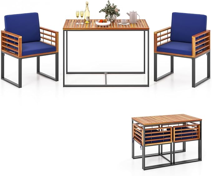 Tangkula 3 Piece Outdoor Dining Set, 2 Acacia Wood Armchairs by TANGKULA