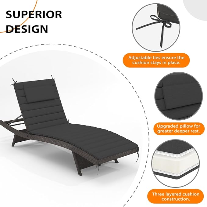 Sundale Outdoor Olefin Quilted Lounge Cushion Set of 2, Patio Foldable Chaise - Image 4
