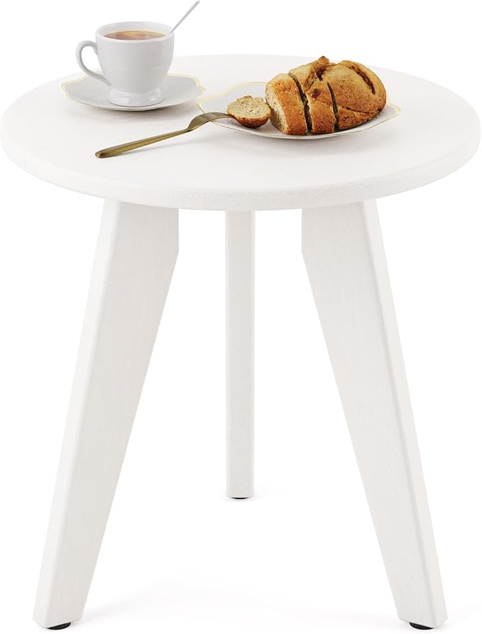 HDPE White Round Outdoor Table, Weather-Resistant, 15.8x15.8x16.7 inches by HOMENJOY
