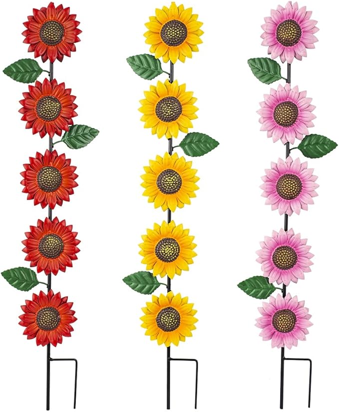 3 Pack Sunflowers Garden Stakes Decor, Metal Yard Art Decorative Garden Stakes by SATHGA