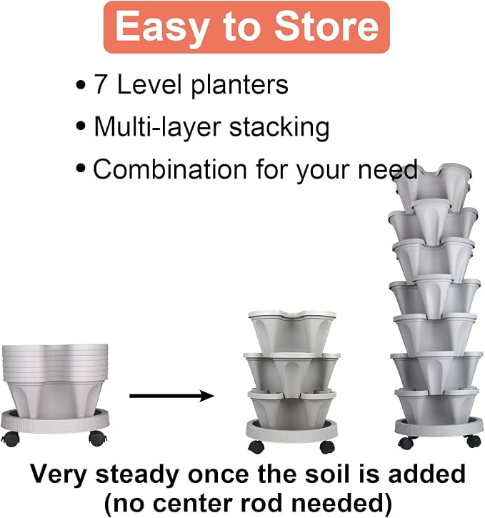 GameXcel Vertical Planter 7 Tier Stackable Planters Garden Planters Strawberry - Image 7