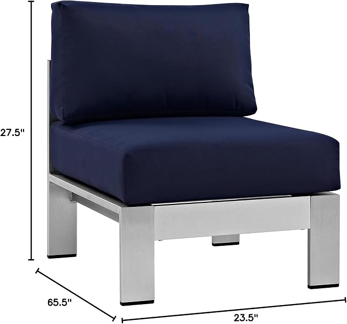 Modway Shore 3-Piece Aluminum Outdoor Patio Furniture Set in Silver Navy - Image 2