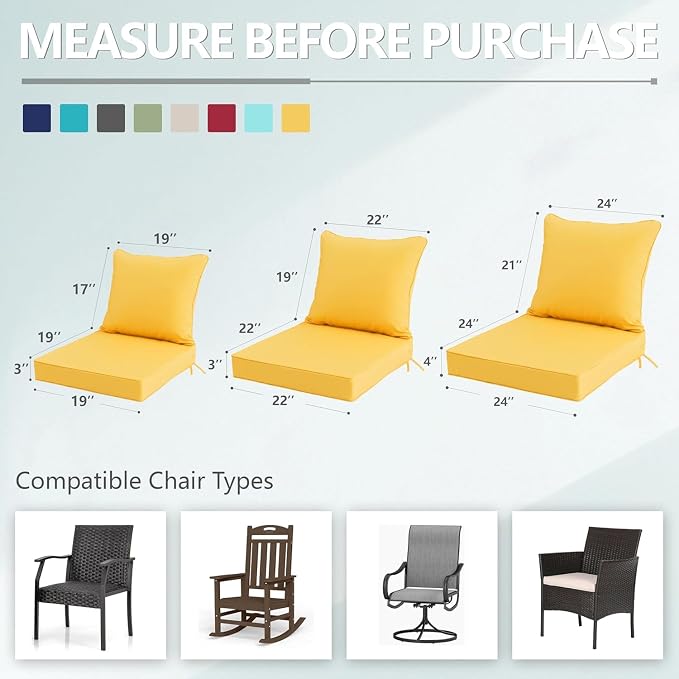 24x24 Inch Outdoor Chair Cushions Set of 4, Patio Furniture Cushions - Image 6