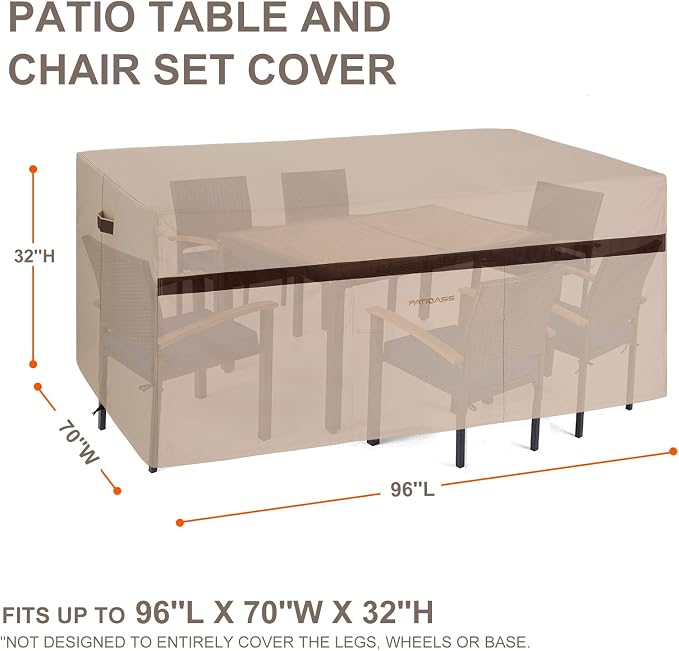 Patio Furniture Table and Chair Covers, 600D Tough Oxford Rectangular Outdoor - Image 3
