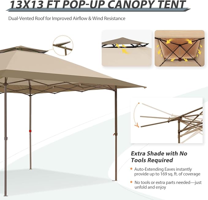 EAGLE PEAK 13x13 Straight Leg Pop Up Canopy Tent Instant Outdoor Canopy Easy - Image 7