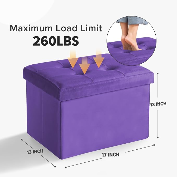Storage Ottoman Folding Foot Stool Velvet Foot Rest - Image 2