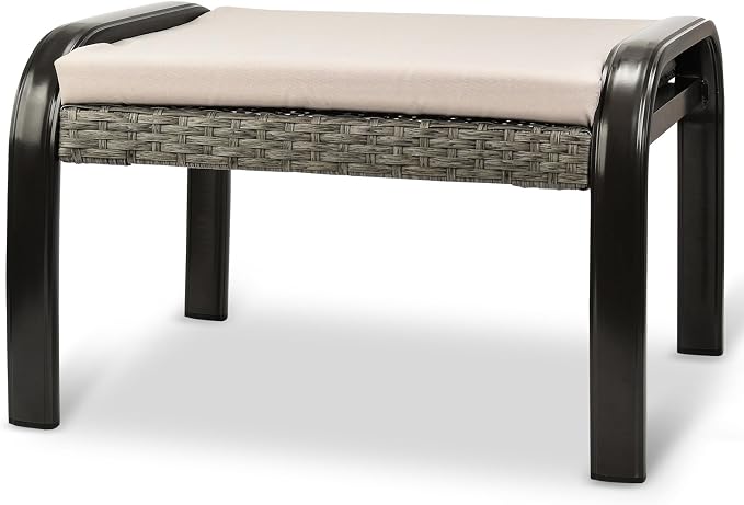 Outdoor Ottoman Patio Footstools PE Rattan Aluminum Footrest Indoor Outdoor All by Deguifei