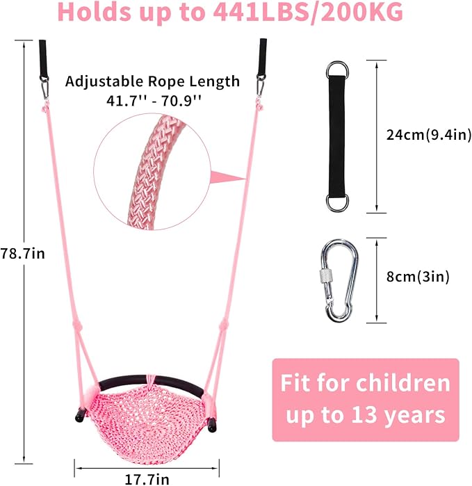 Hi-Na Tree Swing for Kids, Adjustable Toddler Rope Swing Seat - Image 2