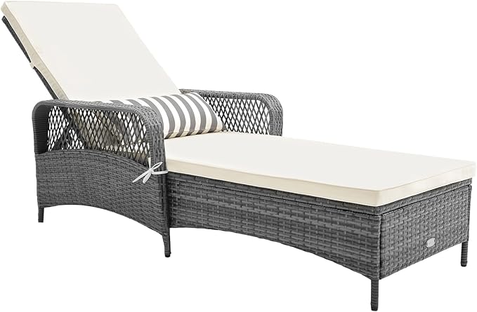 Tangkula Wicker Chaise Lounge Outdoor, Patio Rattan Reclining Chaise by TANGKULA