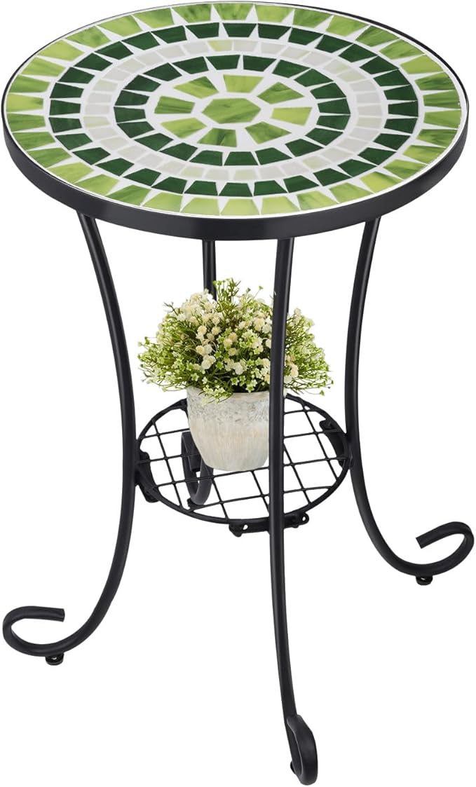 VCUTEKA Outdoor Side Table Mosaic Patio Table Accent Tables Mosaic Tile Top by VCUTEKA