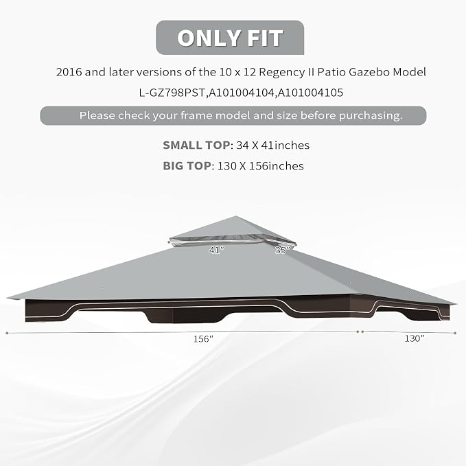 Replacement Gazebo Canopy for 10 x 12 Regency II Patio Gazebo Model L-GZ798PST - Image 2