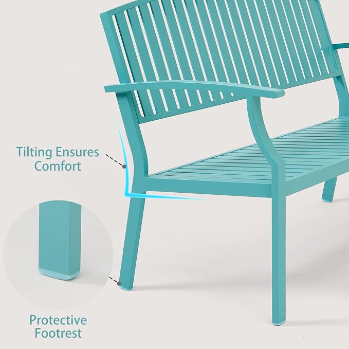 Outdoor Bench Weatherproof Aluminum Patio Garden Bench, Patio Loveseat - Image 5