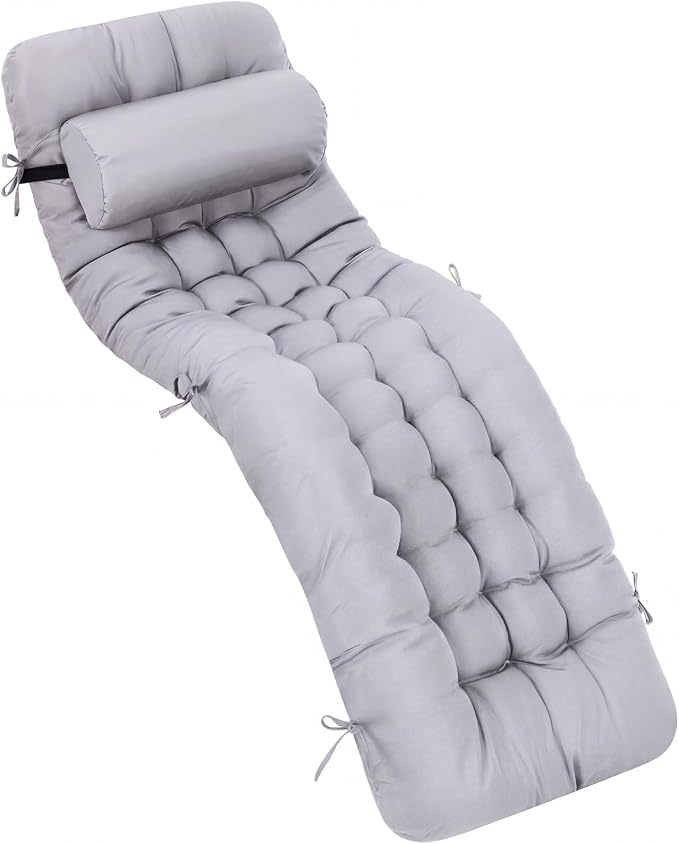 Tudomro 1 Pcs Light Gray 66'' Outdoor Chaise Lounge Cushion Waterproof Patio by Tudomro