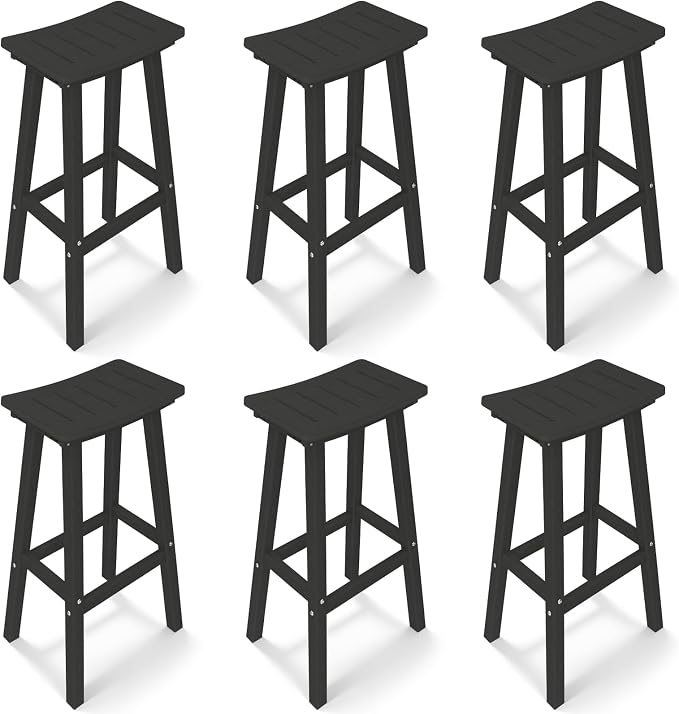 Outdoor Bar Stools Set of 6, 24 Inch All-Weather HDPE Counter Height Chairs by KULAMOONLIFEHOUSE