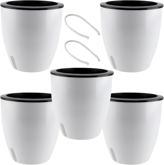 5 Pack 7 Inch Self Watering Plant Pots, Self Watering Planter by HEIHAK