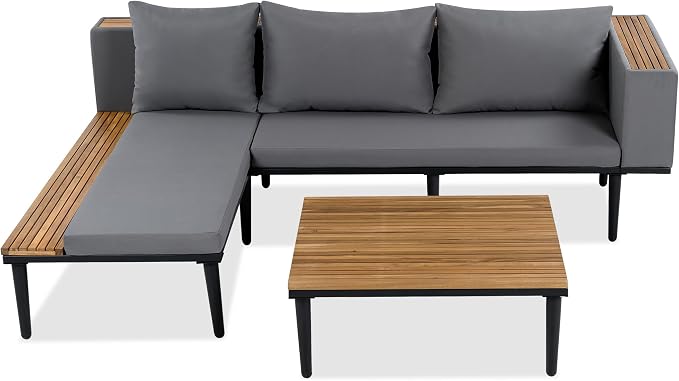 Acacia Wood Patio Furniture Set, Luxury Outdoor Conversation Sectional Sofa - Image 5