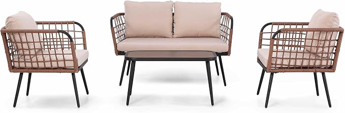 LAUSAINT HOME 4 Pieces Outdoor Patio Furniture Set, Rattan Balcony Furniture - Image 7