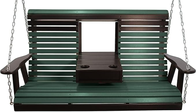 5FT Green Flip-Cup ROLLBACK Porch Swing Bench, Amish-Made Poly Lumber Wood by Unknown